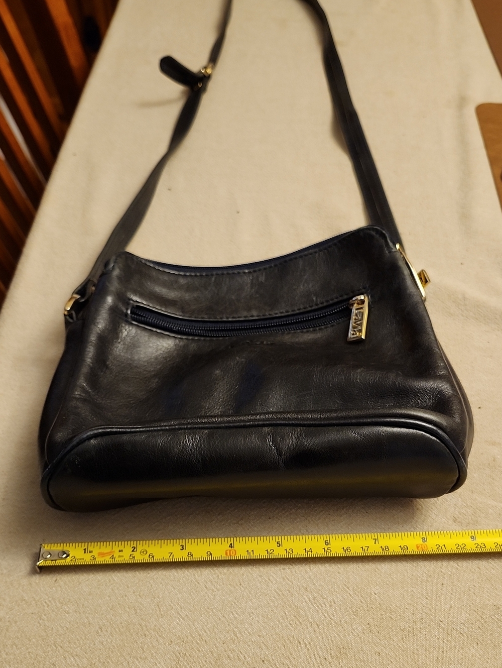 Classic Black Leather Crossbody with Front Zip Pocket